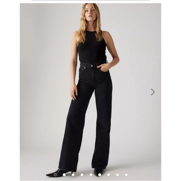 Levi’s Ribcage Wide Leg Jeans Women’s 28 Black Super High Rise Premium Denim NWT - Picture 1 of 13